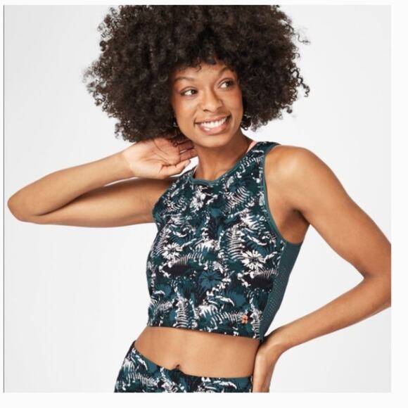 Sweaty Betty Homestraight Running Teal Stargazer Wild Garden Print Crop Top XS - Picture 1 of 7